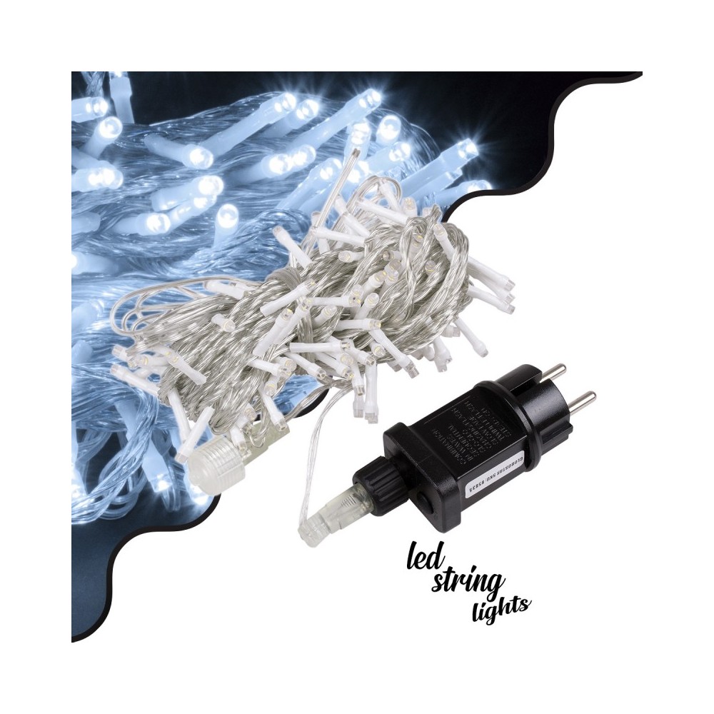 85834 Διακοσμητική Γιρλάντα 13 Μέτρα με Controller 8 Προγραμμάτων Εναλλαγών Φωτισμού - Επεκτεινόμενη 100 LED 3.6W AC 230V με Διάφανο Καλώδιο & Πρίζα Schuko Αδιάβροχη IP44 Ψυχρό Λευκό 6000K Μ13m